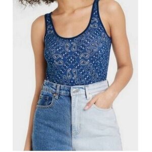 NWT Isaac Morris Blue Bandana Graphic Bodysuit